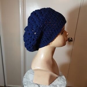 Handcrafted Navy Blue Crochet Slouchy Beanie